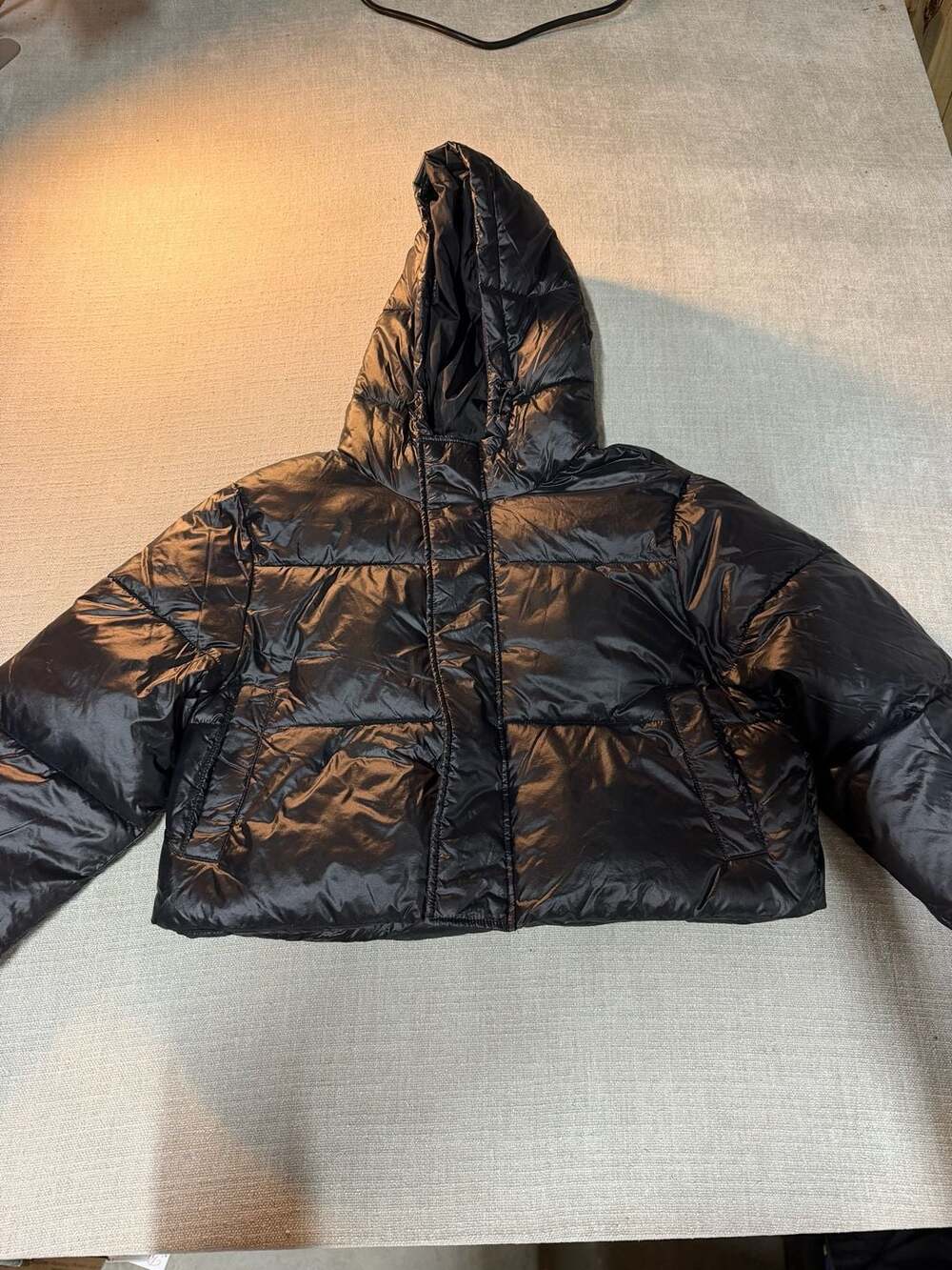 Fabletics Black Hooded Puffer Jacket